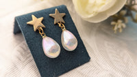 Golden Star White Pearl Drop Earrings