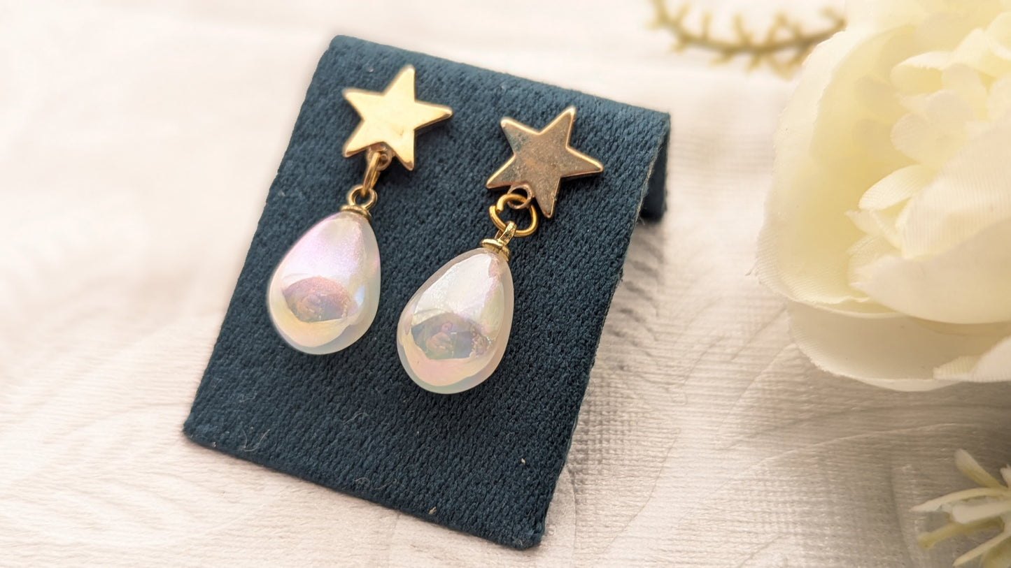 Golden Star White Pearl Drop Earrings