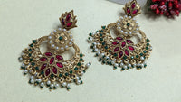 Red Kundan & Beads Chanbali Earrings