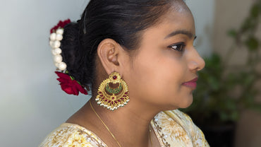 Flower Shape Read Kundan Traditional Earrings