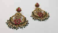 Red Kundan & Beads Chanbali Earrings