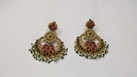 Red Kundan & Beads Chanbali Earrings