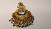 Sea Blue & Red Kundan Stone Traditional Chandbalis