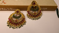 Flower Shape Read Kundan Traditional Earrings