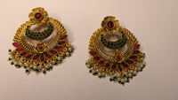 Flower Shape Read Kundan Traditional Earrings