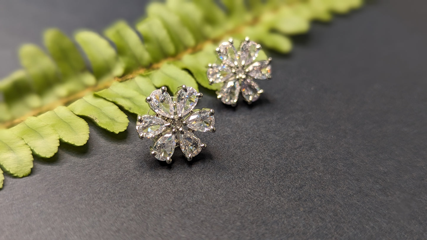 S925 Flower Shape AD Stud Earrings