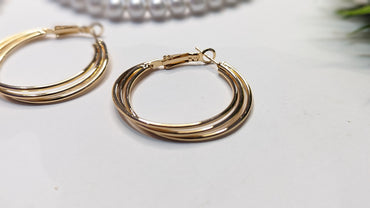 Triple Strand Golden Hoop Earring