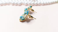 Flower Shape Gold Plated Anti Tarnish Pearl Studded Blue Stud Earring