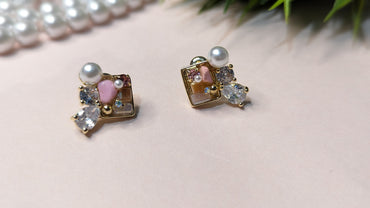 Pearl & CZ Studded Pink Anti Tarnish Stud Earring