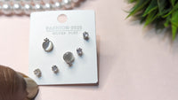 Set of 3 Silver 925 Gray Color Studs