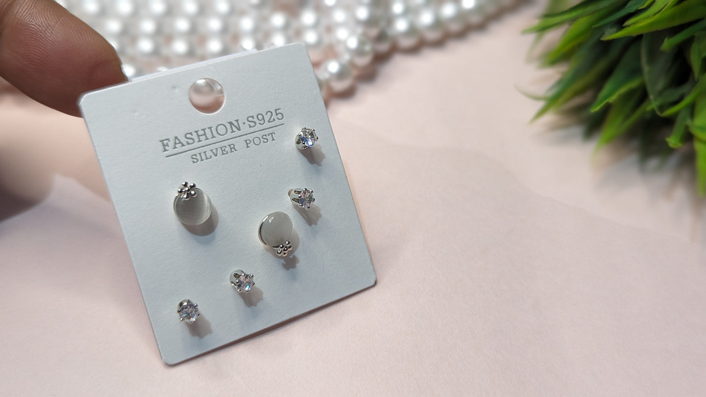 Set of 3 Silver 925 Gray Color Studs