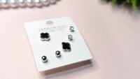 Set Of 3, Flower Shaped , Diamond and Silver S925 Studs