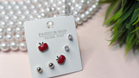 Set of 3, Apple, Diamond And Silver,  S925 Studs