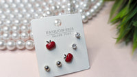 Set of 3, Apple, Diamond And Silver,  S925 Studs