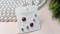 Set of 3, Apple, Diamond And Silver,  S925 Studs