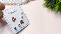 Set Of 3, Cherry, Pearl and Silver S925 Studs