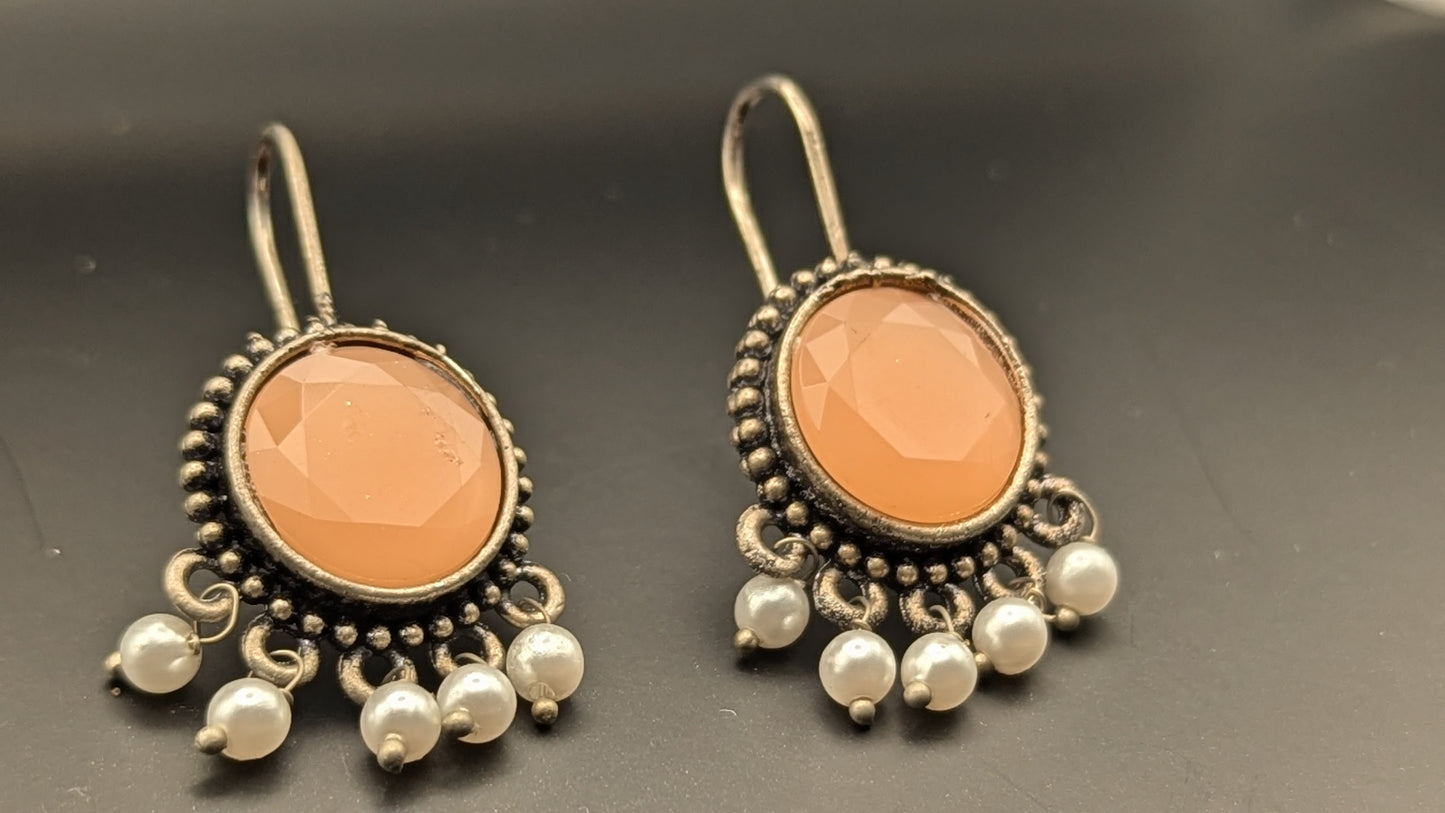 Oxidized Peach Stone Hook Earrings