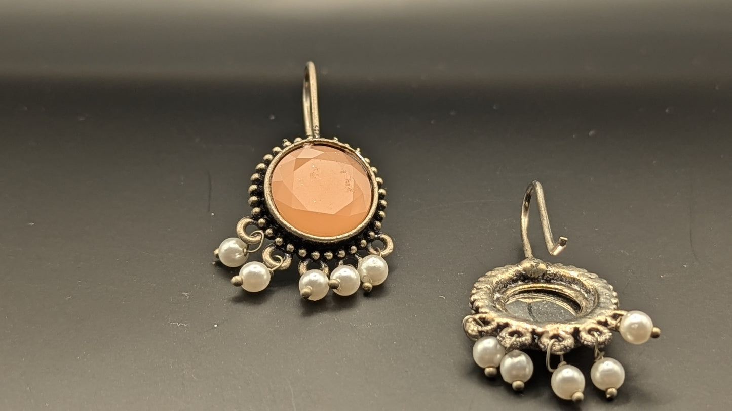 Oxidized Peach Stone Hook Earrings