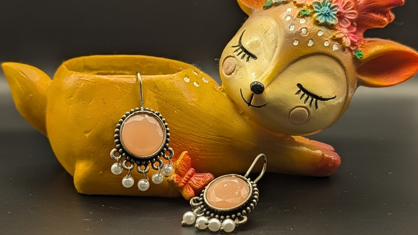 Oxidized Peach Stone Hook Earrings