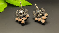 Peach Stone Silver oxidized Hook Earrings