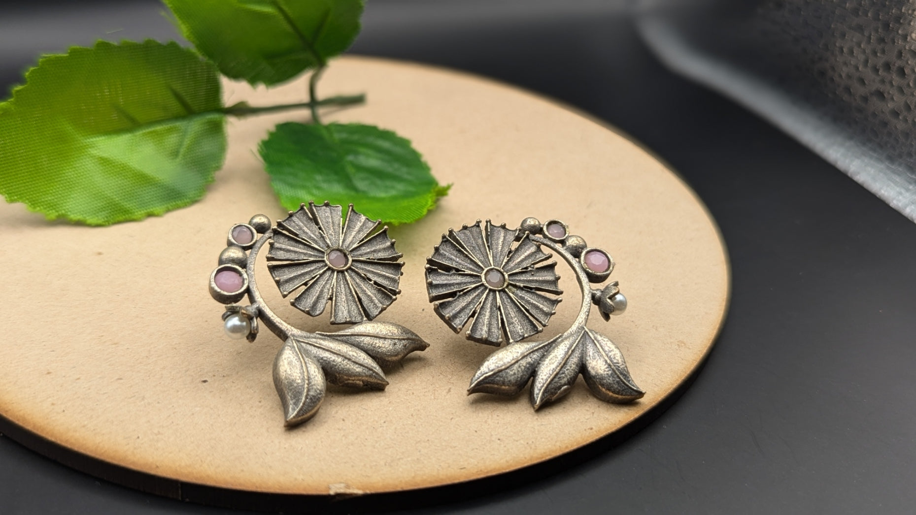 Flower Shape silver oxidized Brass Earrings