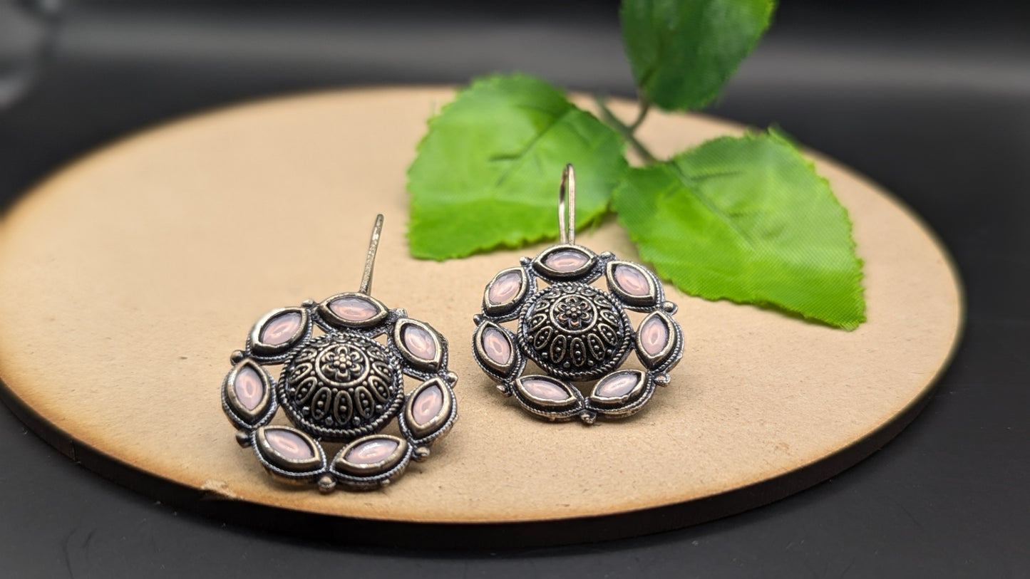 Silver Oxidized Kundan Hook Earrings