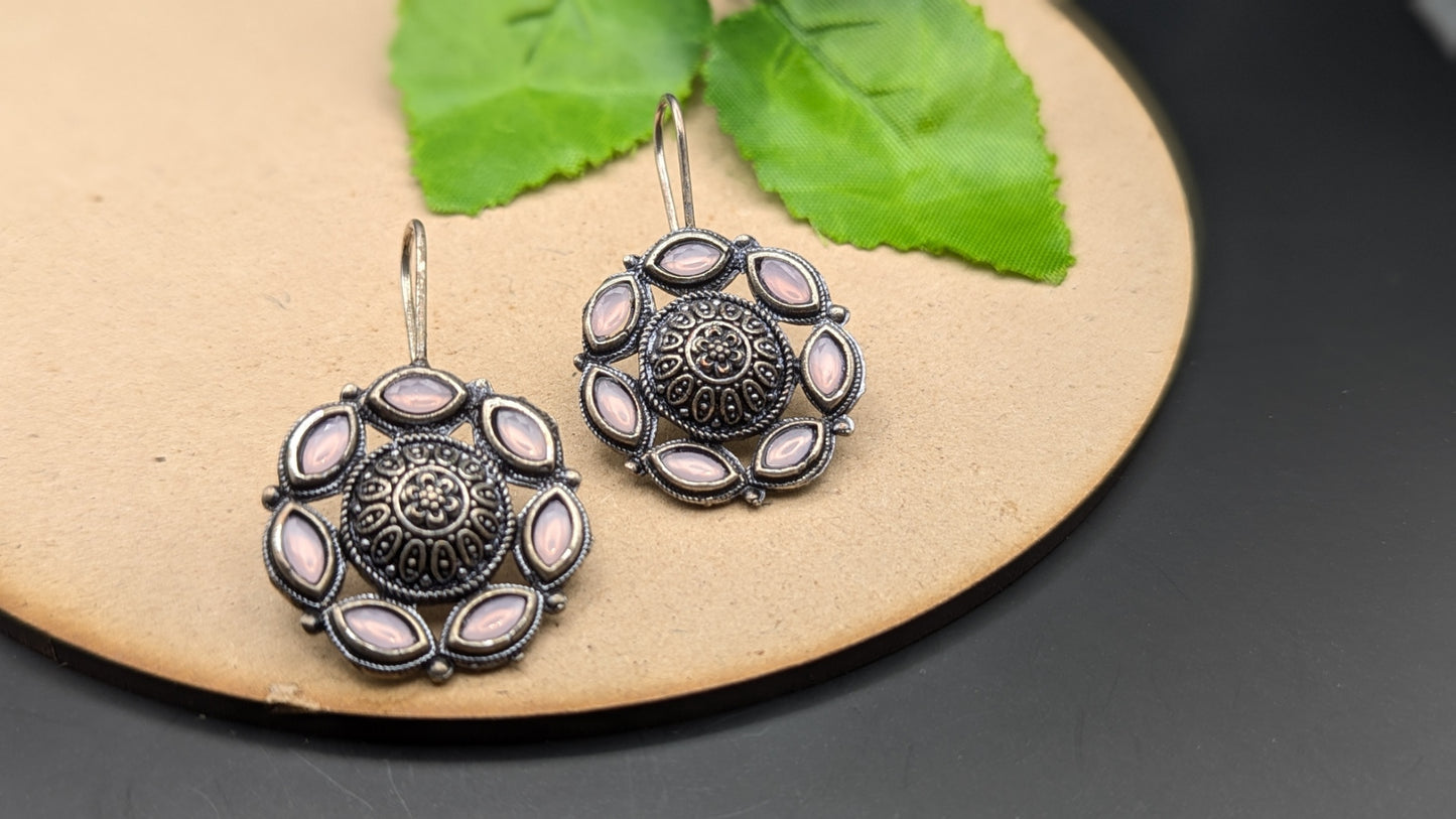 Silver Oxidized Kundan Hook Earrings