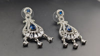 Navy Blue CZ Stone Studded Contemporary Drop Earrings