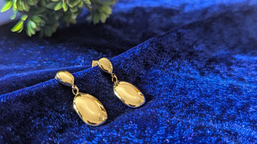 Gold Plated Oval Statement Drop Earrings