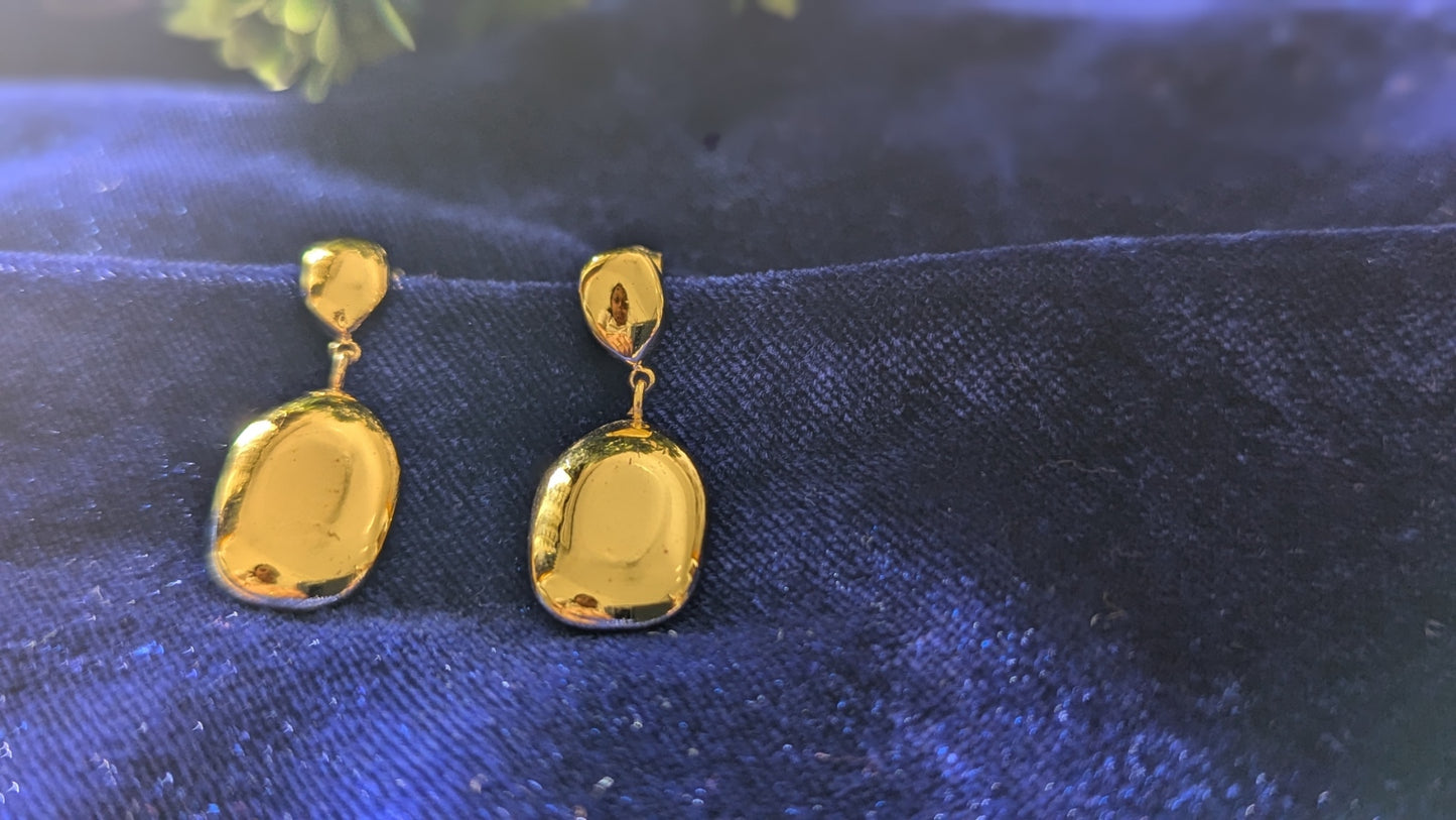 Gold Plated Oval Statement Drop Earrings