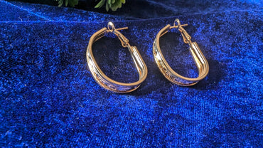 Oval Shaped Gold Plated Drop Earrings