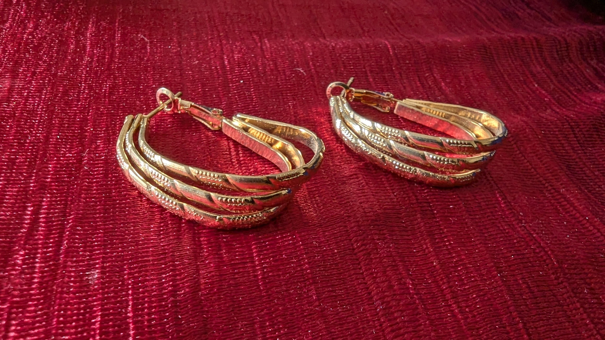 Rose Gold Oval Shaped Triple Hoop Earrings