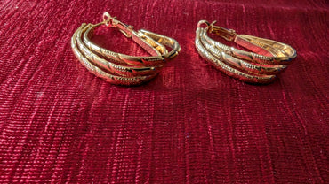 Rose Gold Oval Shaped Triple Hoop Earrings