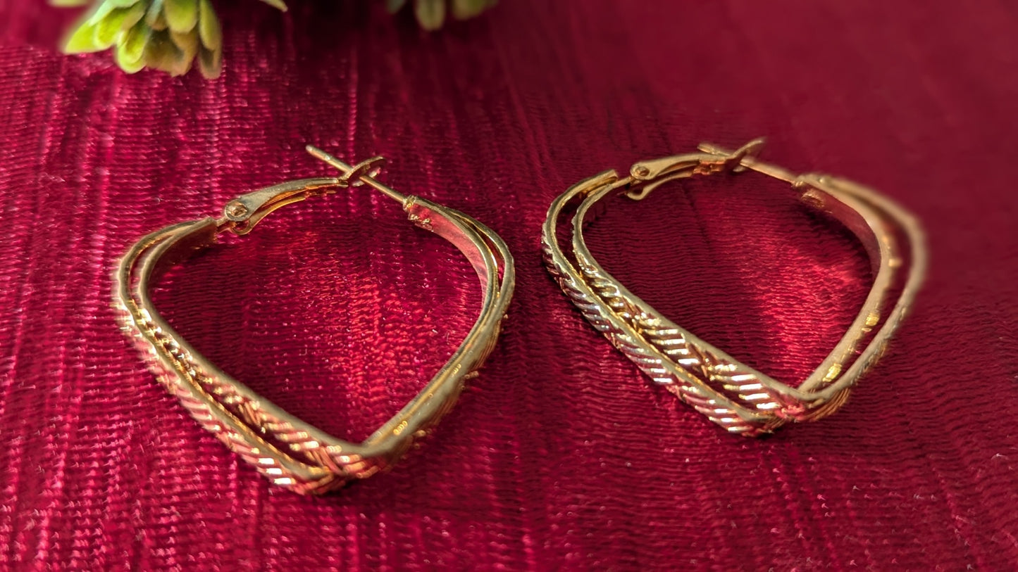 Gold Plated Heart Shape Double Strand Hoop Earrings