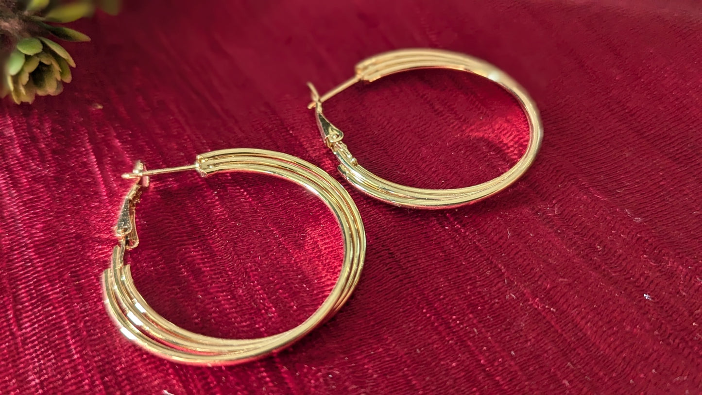 Gold Plated Triple Strand Hoop Earring (Small)