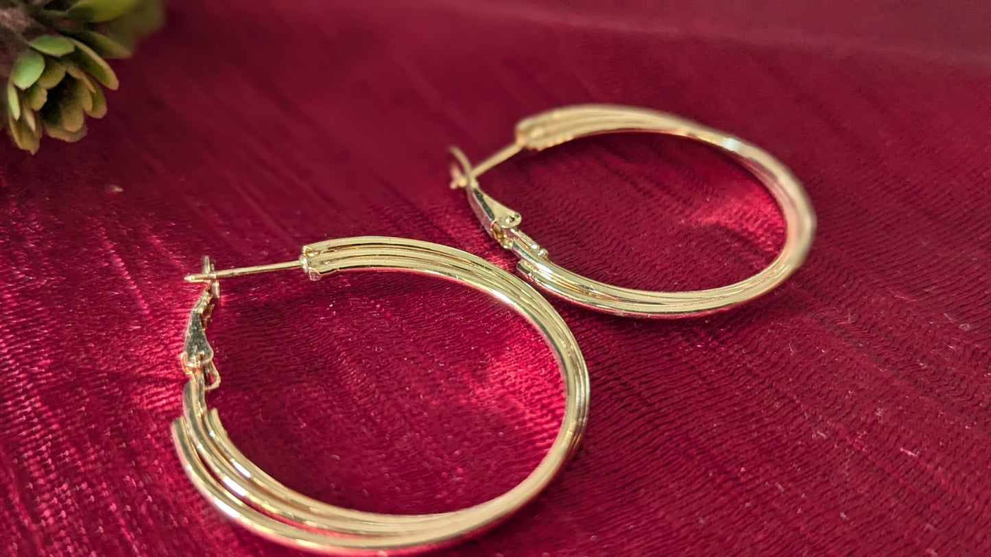 Gold Plated Triple Strand Hoop Earring (Small)