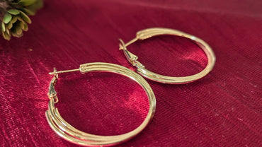 Gold Plated Triple Strand Hoop Earring (Small)