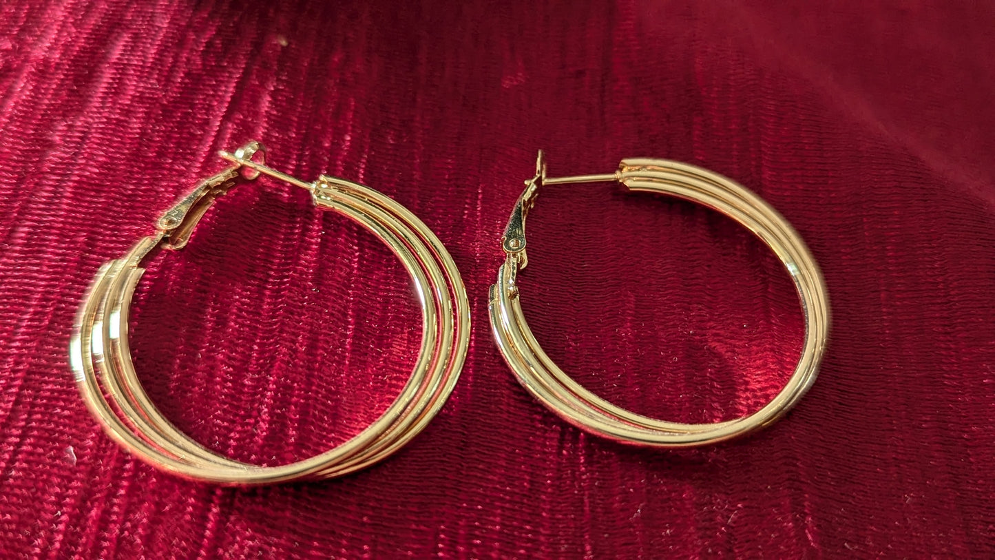 Gold Plated Triple Strand Hoop Earring (Small)