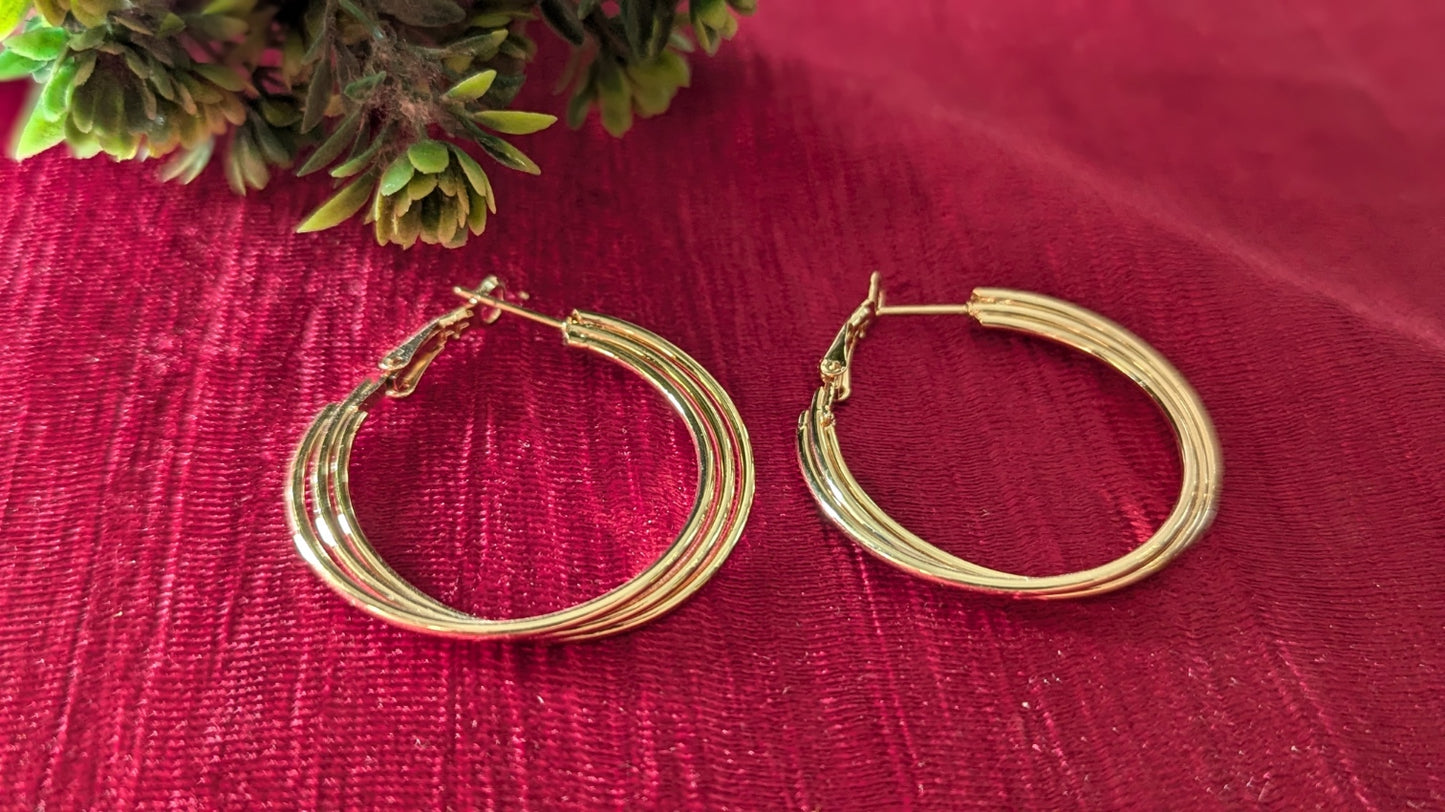 Gold Plated Triple Strand Hoop Earring (Small)