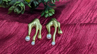 Gold Plated Dripped Pearl Drop Earrings