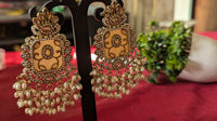 Traditional Beige Diamond and Pearl Studded Drop Jhumka Earrings