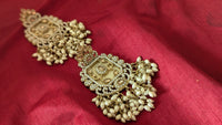 Traditional Beige Diamond and Pearl Studded Drop Jhumka Earrings