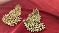 Traditional Beige Diamond and Pearl Studded Drop Jhumka Earrings