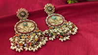 Flower Shape Multicolor Beads, Pearls & Stones Studded Traditional Earrings