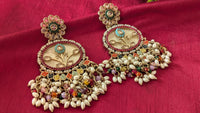 Flower Shape Multicolor Beads, Pearls & Stones Studded Traditional Earrings