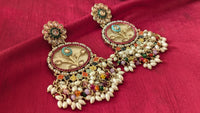 Flower Shape Multicolor Beads, Pearls & Stones Studded Traditional Earrings