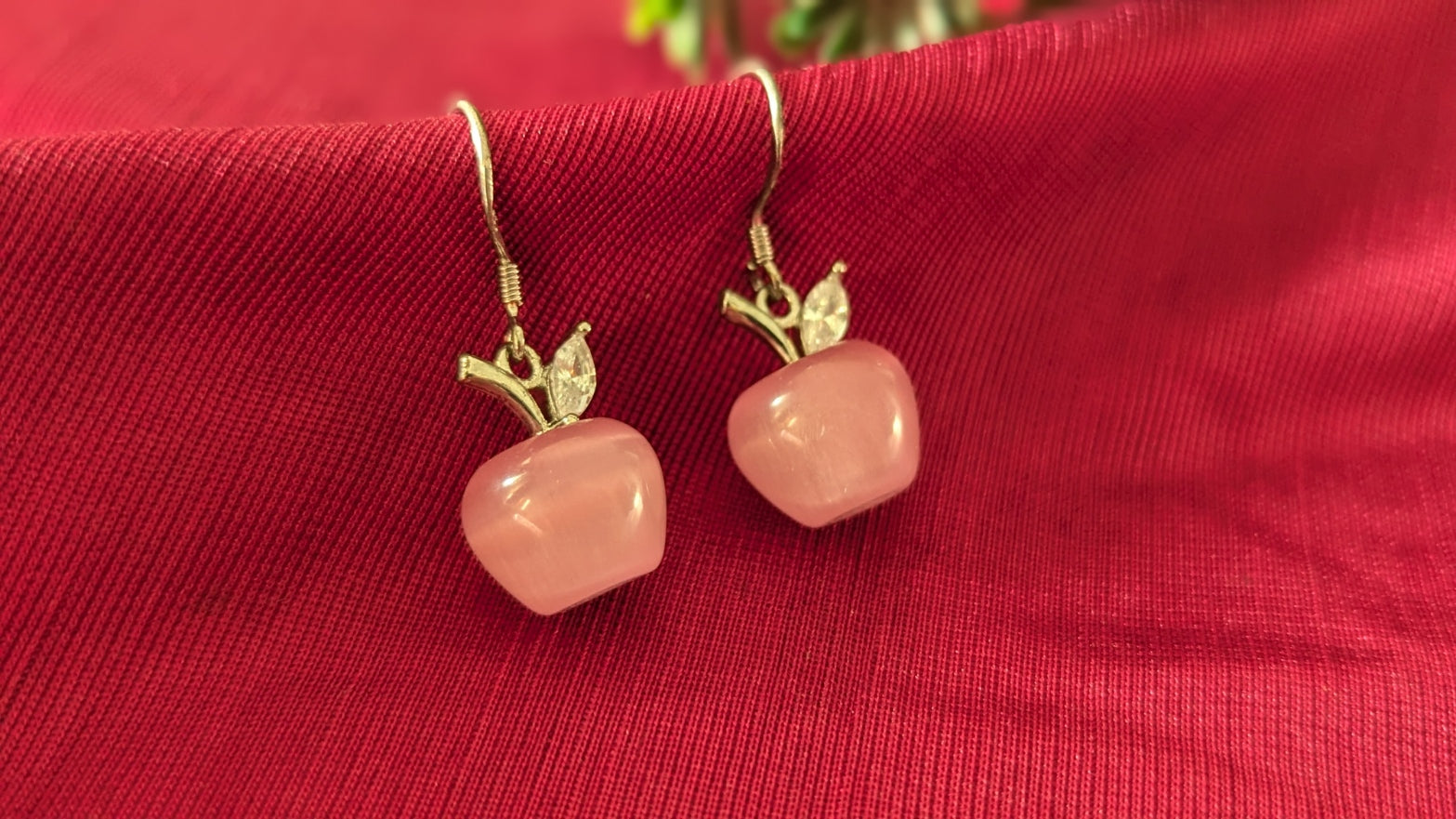 Pink Apple Dangle Drop Earrings