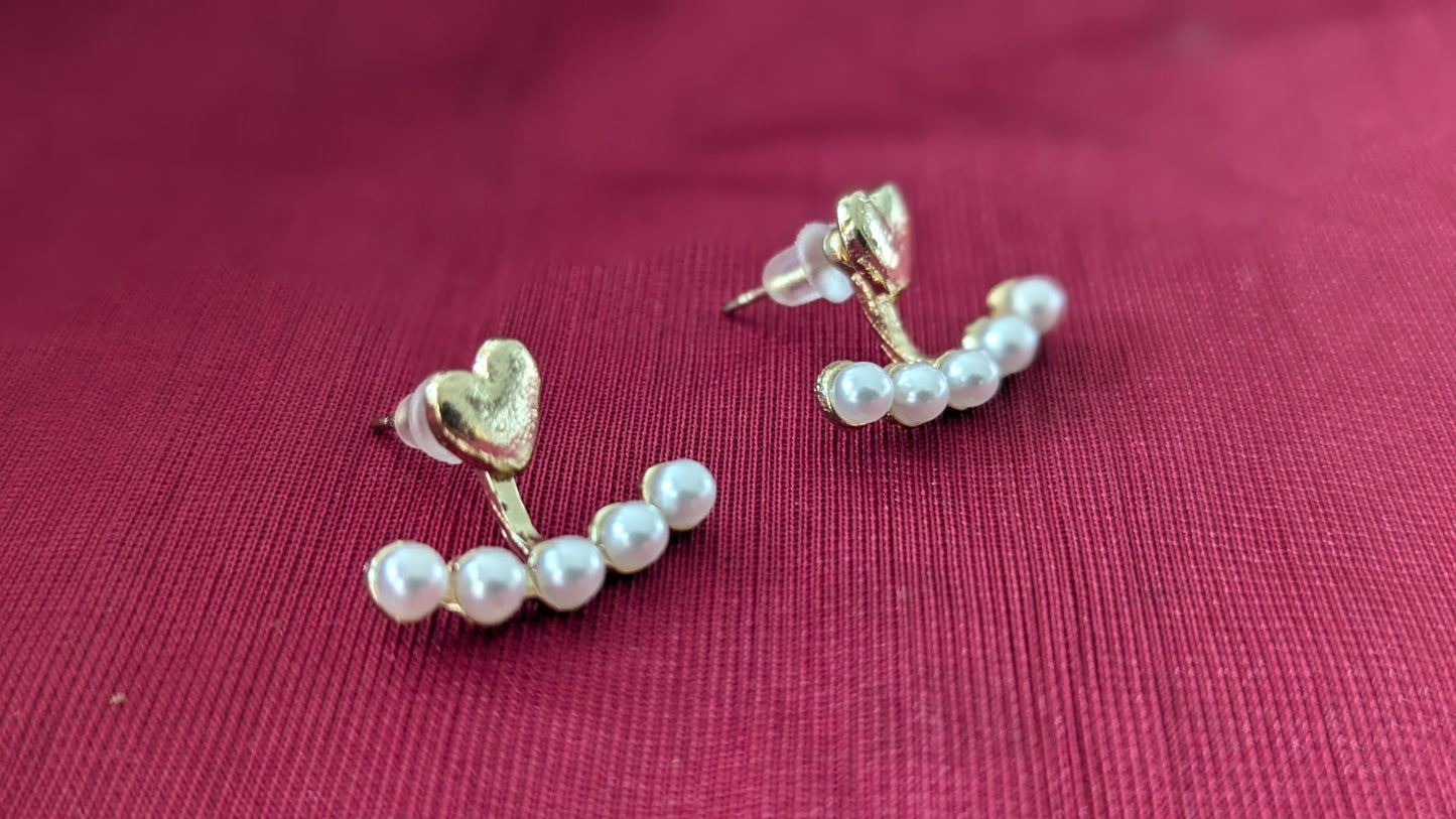 Gold Toned Small Heart Pearl Drop Stud Earrings