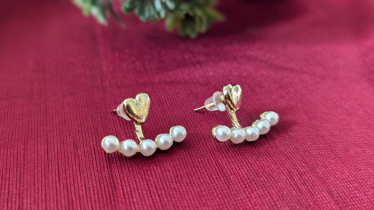 Gold Toned Small Heart Pearl Drop Stud Earrings