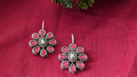 Pink Oxidized Flower Shape Fish Hook Earring